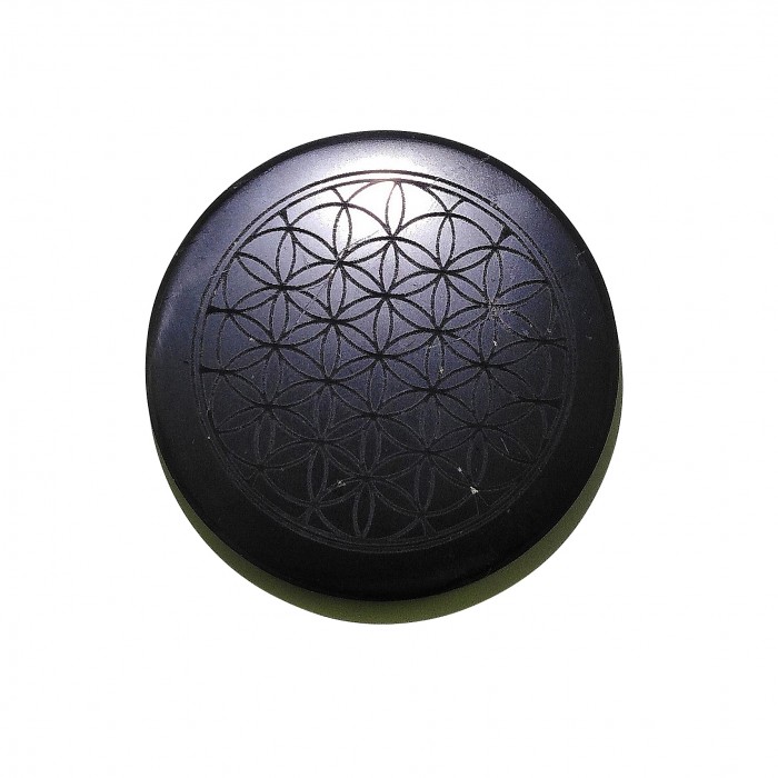 Shungite stone tile for fridge with flower of life symbol - emf protection