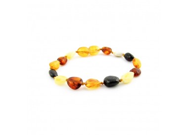 uśmierzacz bólu bransoletka z bursztynu dla dziecka kształt fasolka multikolor