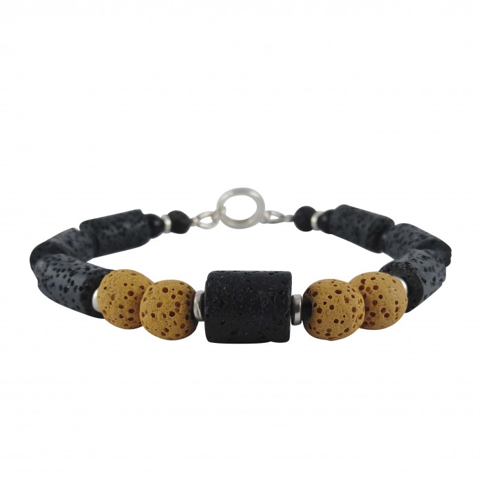 Uważność - Bransoletka lawa z kamieniami w srebrze