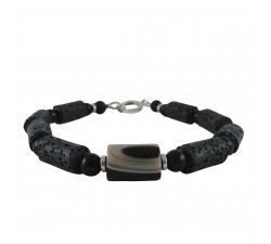 Uważność - Bransoletka lawa z kamieniami w srebrze