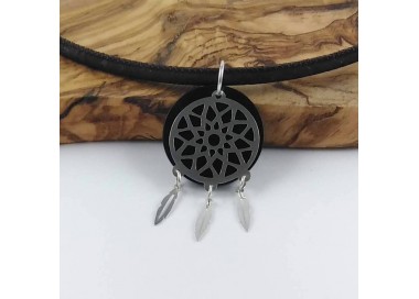 dreamcatcher shungite pendant on black leather strap