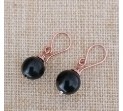 hammered copper earrings with shungite ball 10mm