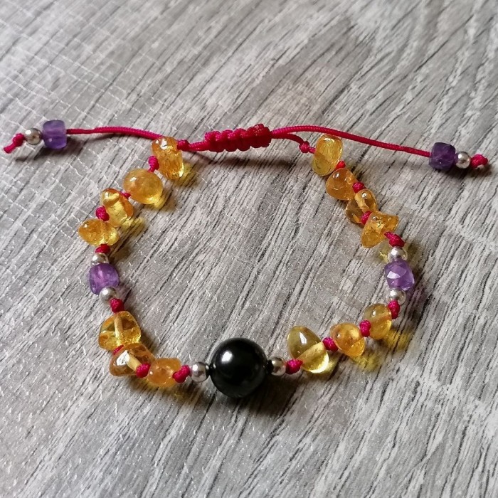 Bracelet for girls silver with Amber Amethyst and Shungite