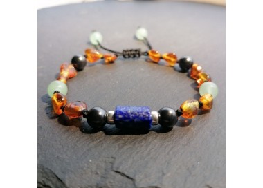 Bracelet for boys with Amber Shungite and Lapis Lazuil
