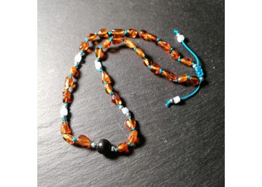 Boy necklace - amber stone bracelet with shungite and gemstones