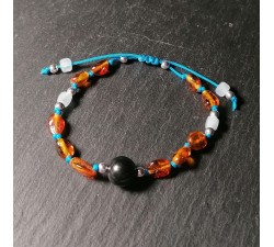 Boy child bracelet - amber stone bracelet with shungite and gemstones