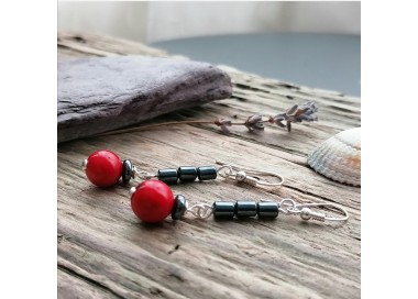 Hematite handmade earrings with healing crystals and gemstones