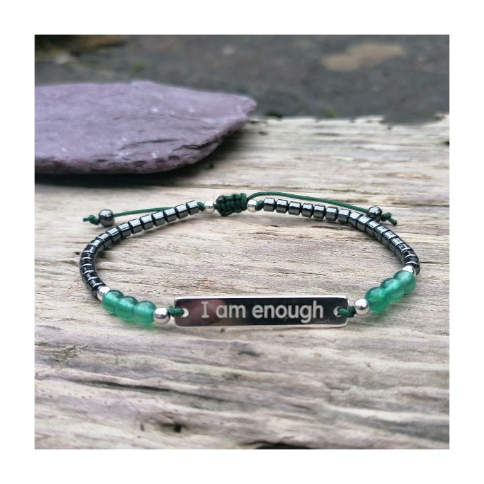 I am enough bracelet - hematite with agate