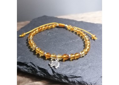 Bransoletka z cytrynem naturalnym  i ze srebrnym słonikiem na szczęście