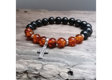 sterling silver zircon cross bracelet amber with shungite