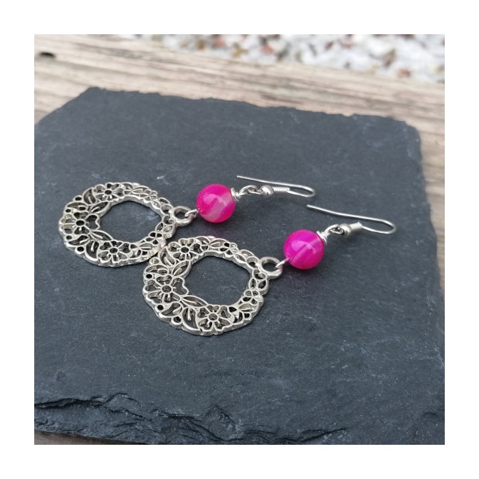 Pink agate drop earrings for enhance