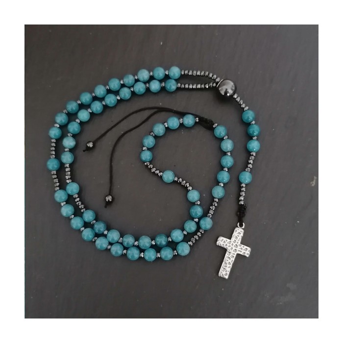 Różaniec z kamieni naturalnych - srebrny krzyż