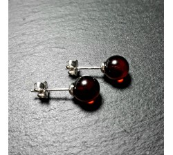 amber studs earrings cork dark brown ball 8mm
