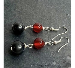 Sterling silver Amber drop earrings with Shungite
