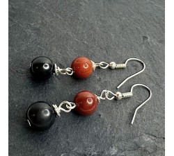 Sterling silver Amber drop earrings with Shungite