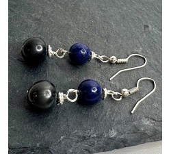 Sterling silver Amber drop earrings with Shungite