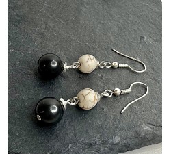 Sterling silver Amber drop earrings with Shungite