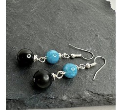 Sterling silver Amber drop earrings with Shungite