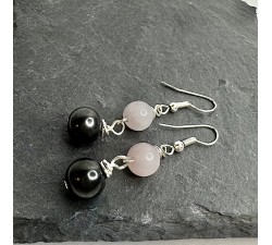 Sterling silver Amber drop earrings with Shungite