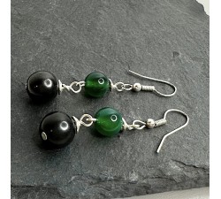 Sterling silver Amber drop earrings with Shungite