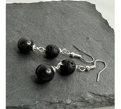 Sterling silver Amber drop earrings with Shungite