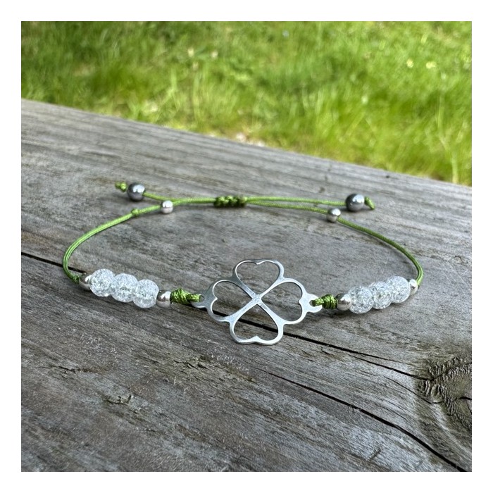 Bransoletka sznurkowa z kamieniami - kryształ górski - kończynka srebrna 925