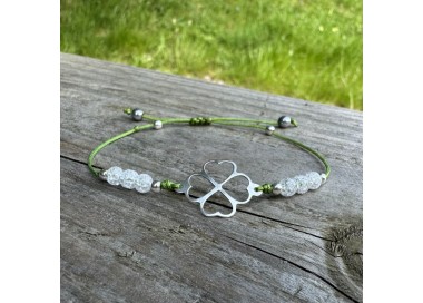 Bransoletka sznurkowa z kamieniami - kryształ górski - kończynka srebrna 925 -handmade