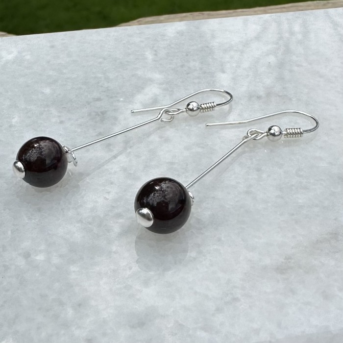 Garnet drop earrings - sterling silver