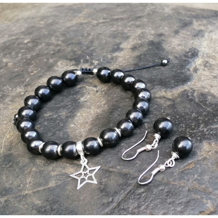 Shungite earrings and bracelet sterling silver