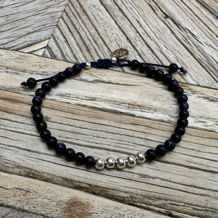 Blue goldstone bracelet with sterling silver balls