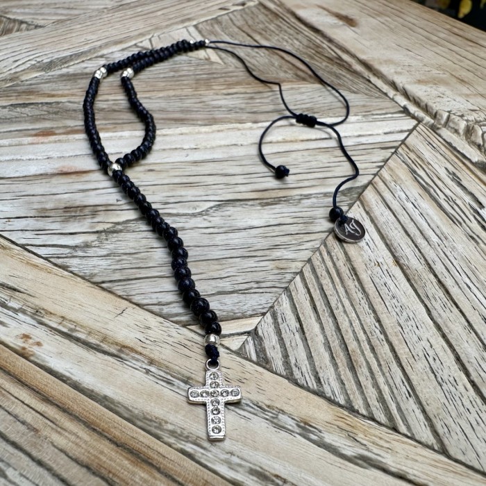 Blue goldstone pendant with sterling silver cross