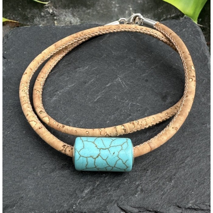Blue Howlite on cork sterling silver bracelet