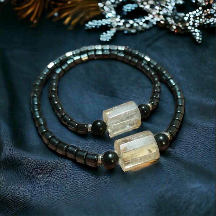 Citrine and hematite bracelet for her and him