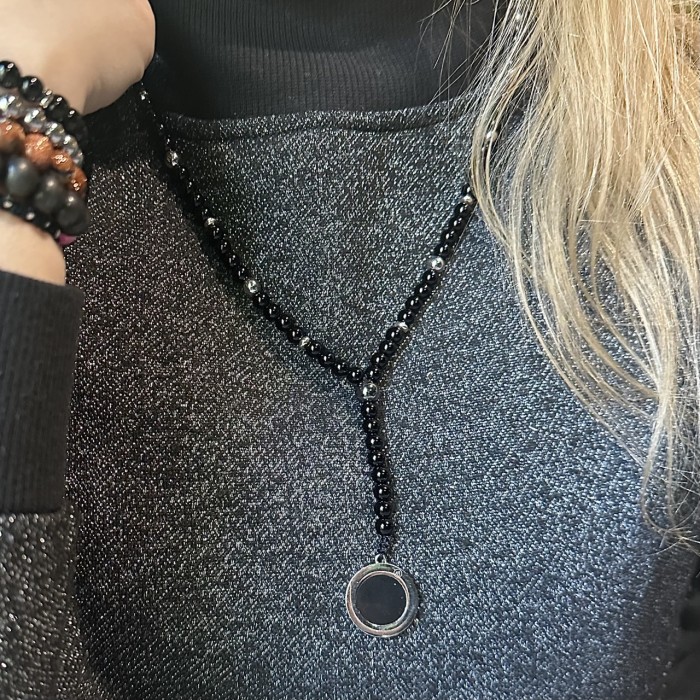 Real Shungite necklace - Black Agate 6 mm stainless steel