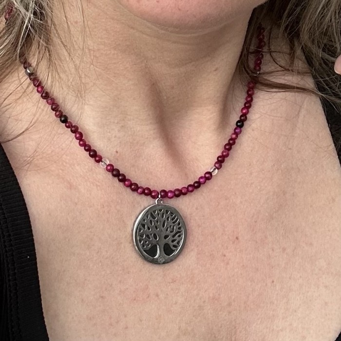 Lucky tree necklace with Shungite and pink Agate