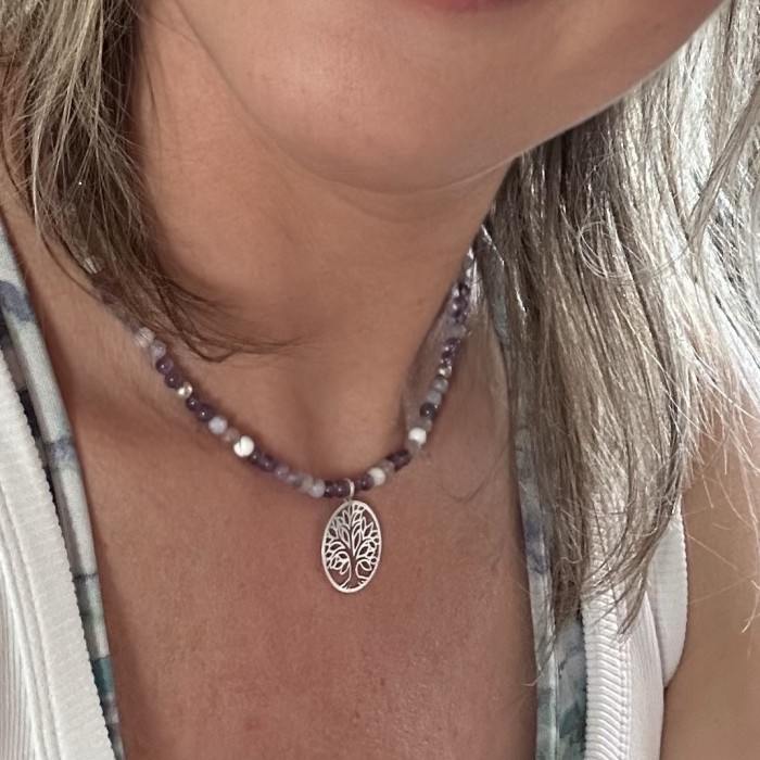 Necklace with amethyst - silver 925 lucky tree