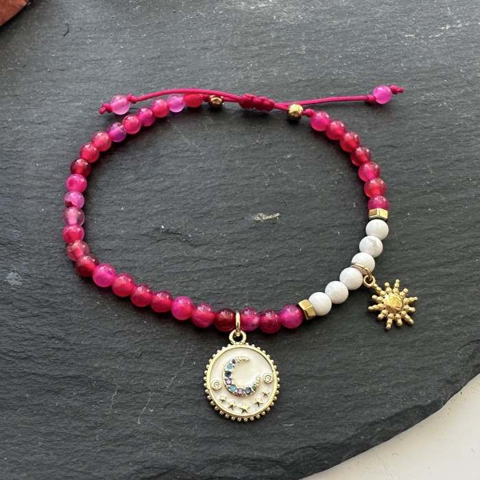 Bransoletka z kamieni naturalnych - zawieszka księżyc i slonce