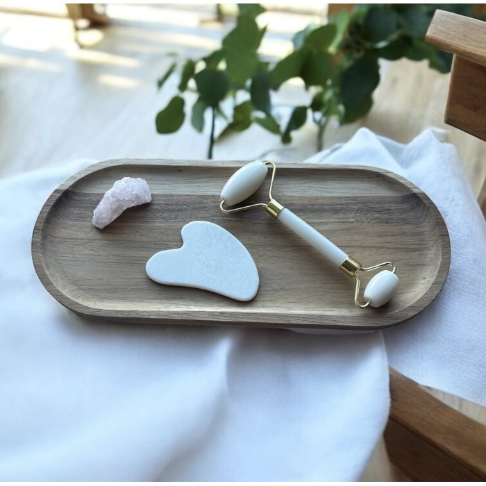 White Agate set Gua Sha - Roller