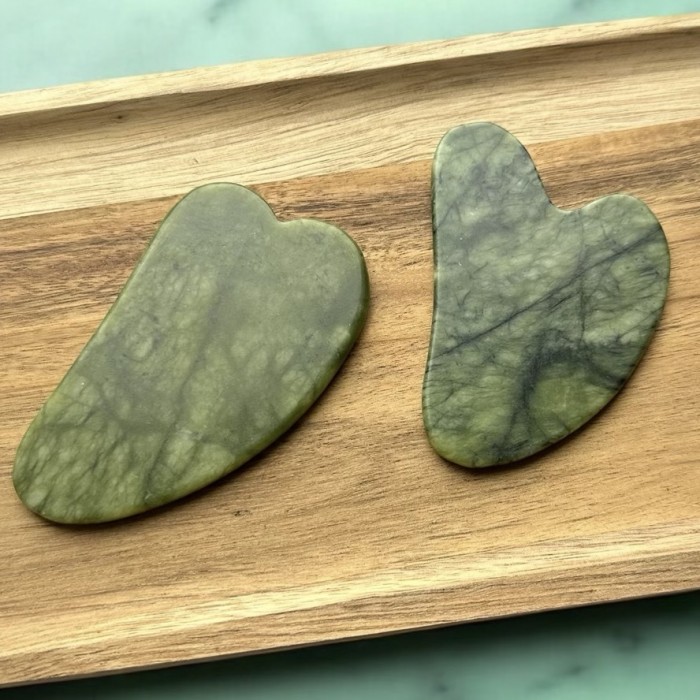 Gua Sha Stone - set of two green jade