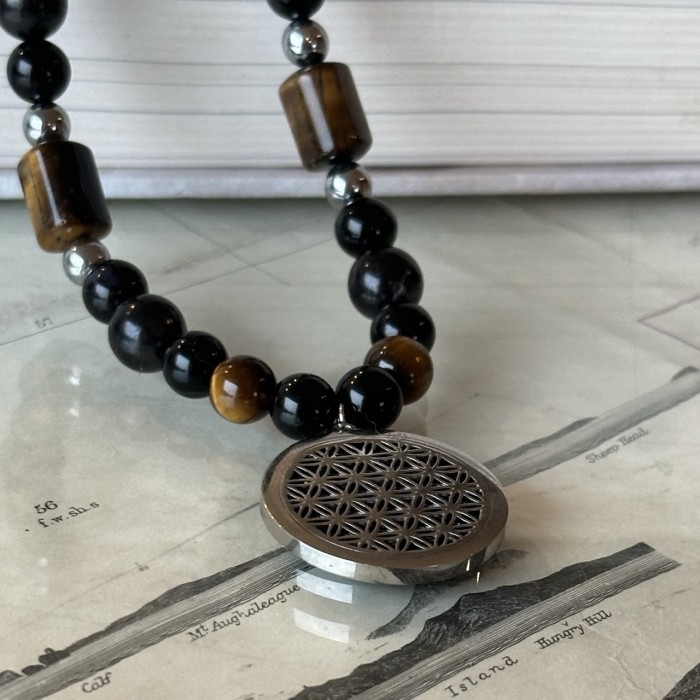 Flower of life necklace - Shungite, Tiger eye, Amethyst