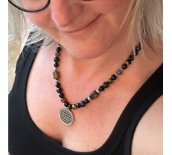 Flower of life necklace - Shungite, Tiger eye, Amethyst