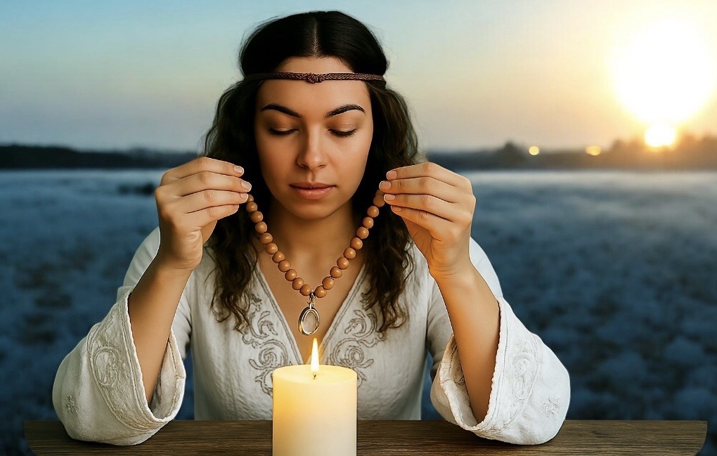 Girl ritual of activation power her shungite pendant with gemstones