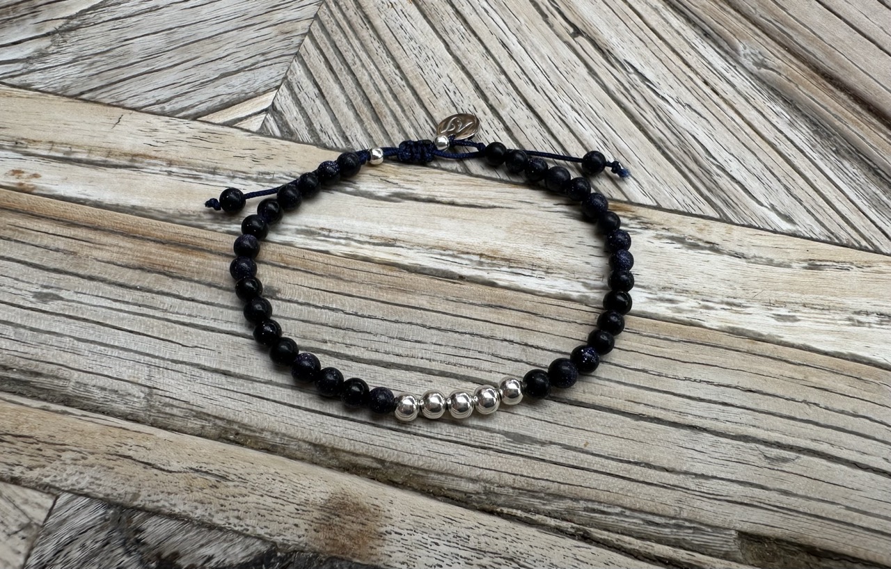 Blue goldstone bracelet with sterling silver balls