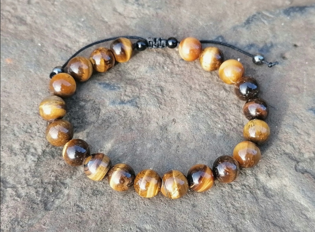 kamień tygrysie oko bransoletka na sznurku z zapięciem typu shamballa